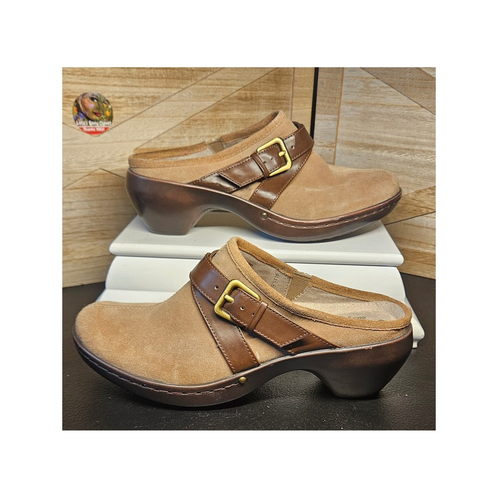 Easy‎ Spirit Mules Sz 8 Brown Cydonia Suede Buckle Slip On Block Heel Shoes #675